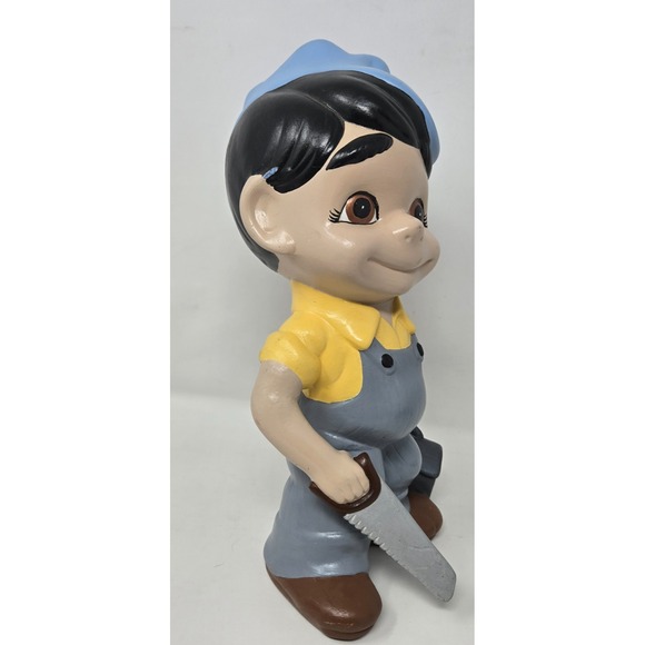 Vintage Atlantic Mold Smiley Boy Carpenter Handyman Plumber Vintage Blue Yellow - Picture 2 of 16